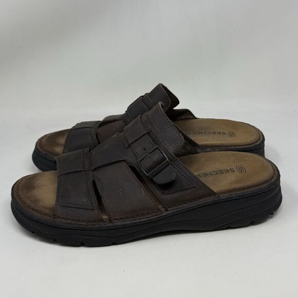 Skechers Jammers Platform Sandals Mens 13 Brown Leather Chunky Sole Vintage Y2K - Picture 2 of 16